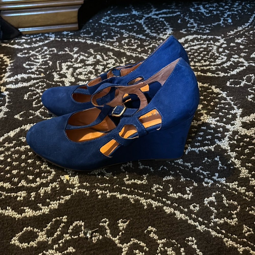 Chelsea Crew royal blue t-strap wedges size 40 worn only a couple times